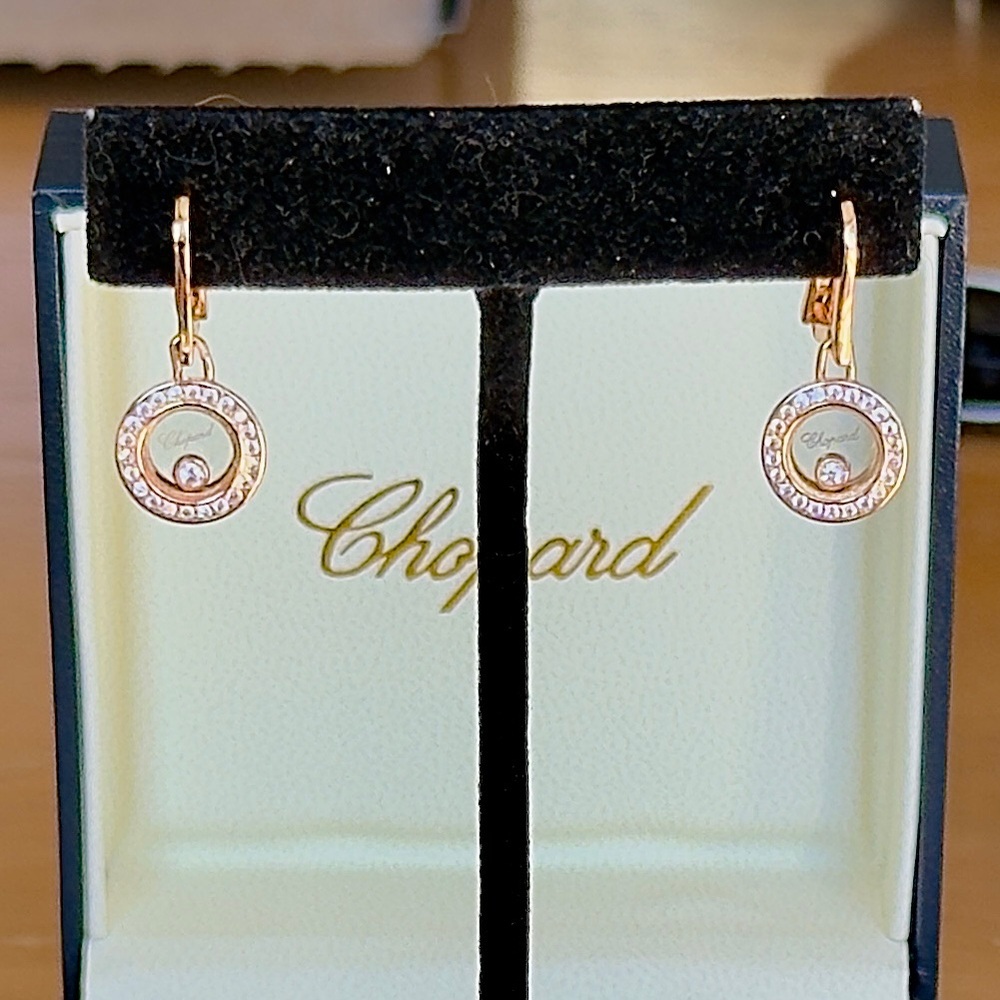 Chopard Happy Diamonds Icons Ethical Rose Gold Round Dangling Pavé Drop Earrings